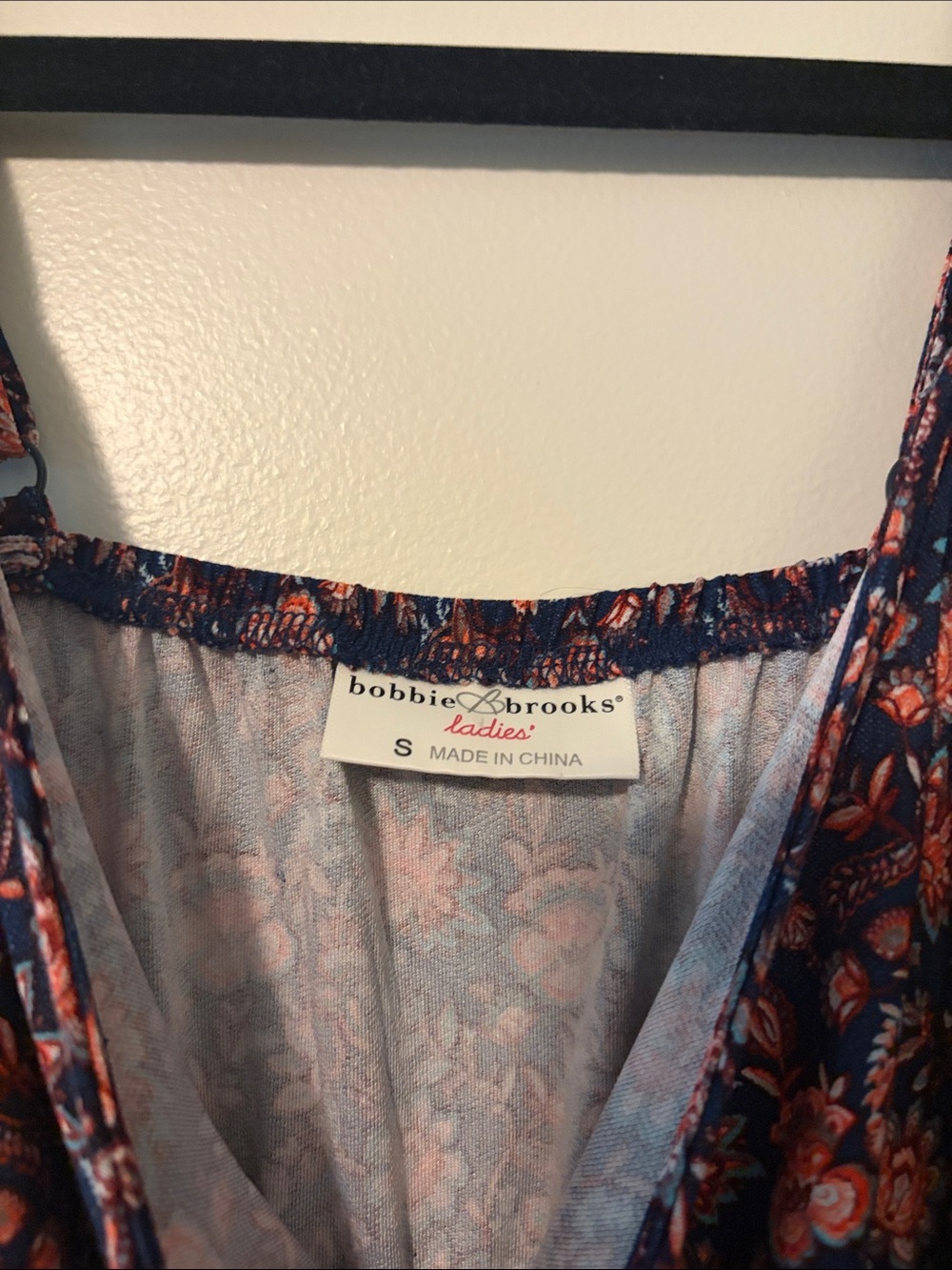 Sleeveless Navy Midi Dress with Coral Floral Border & Pockets - Small - Picture 5 of 7
